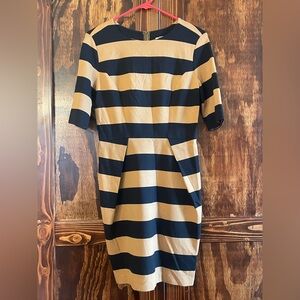 Flattering tan and black striped dress